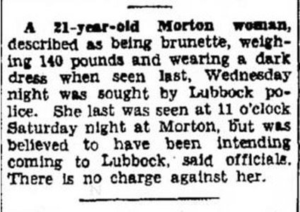 Newspaper clipping describing Juanita Kelly as missing